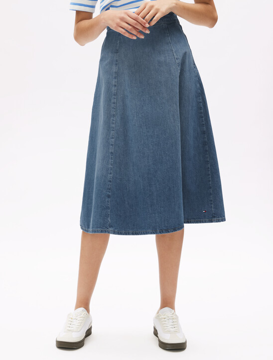 Midi Flare Denim Skirt