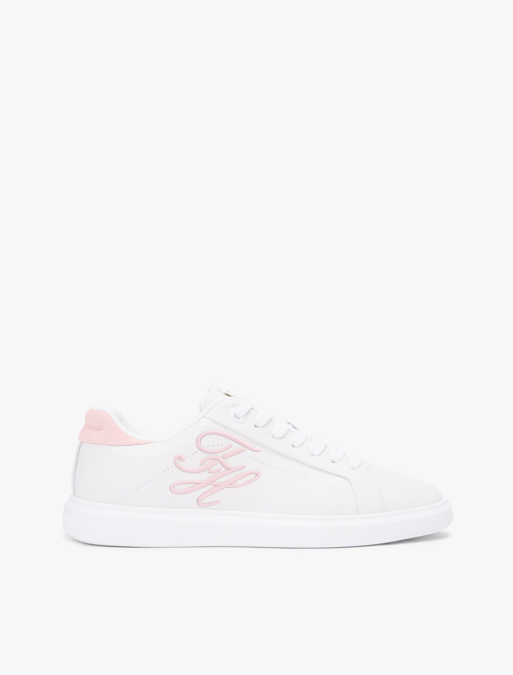 Hilfiger Icon Leather Logo Embroidery Court Trainers, Ecru/Foggy Pink, hi-res