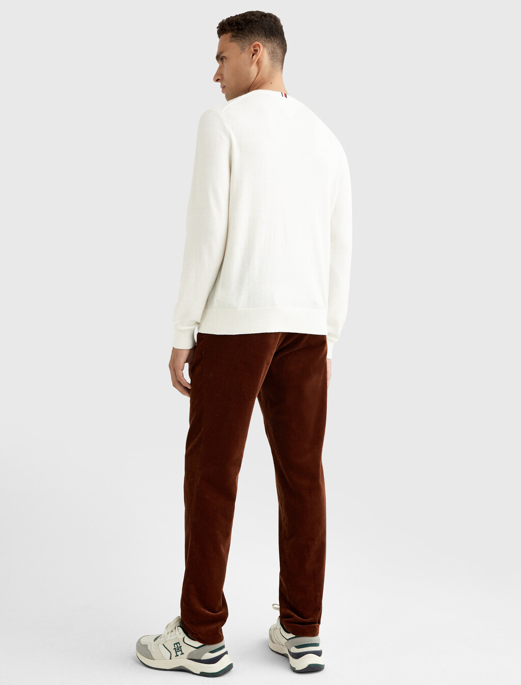 Cotton Cashmere V-Neck Jumper, Ivory, hi-res