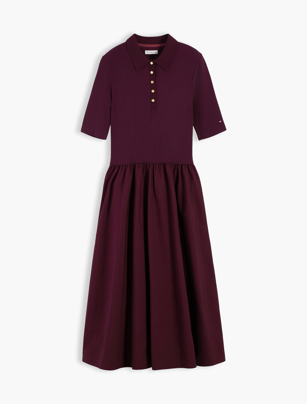 Midi Fit And Flare Polo Dress, Deep Burgundy, hi-res