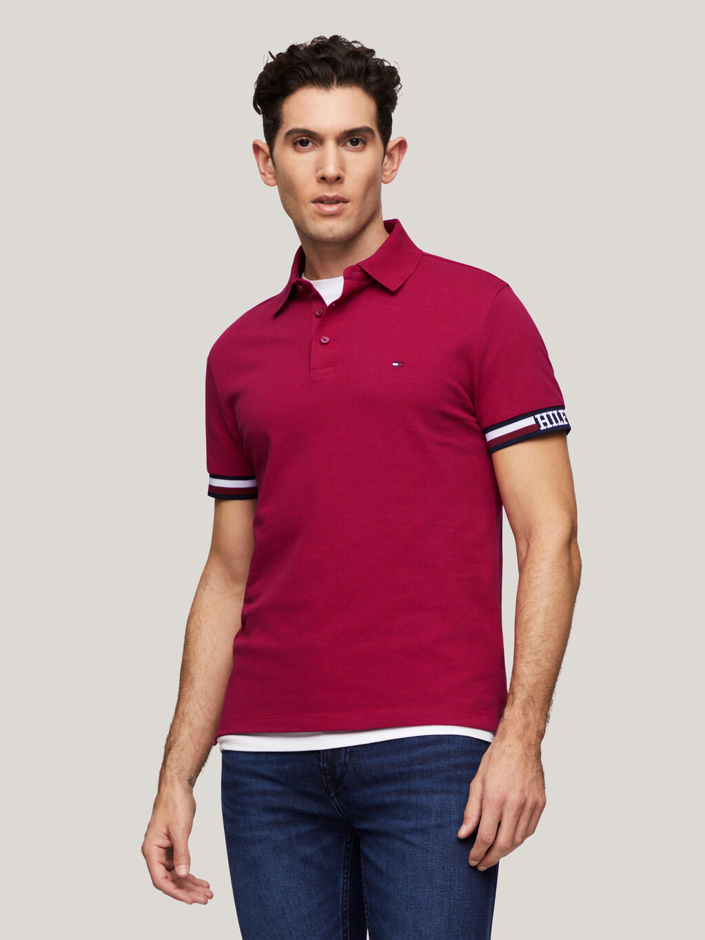 Monotype Flag Cuff Slim Polo, Royal Berry, hi-res