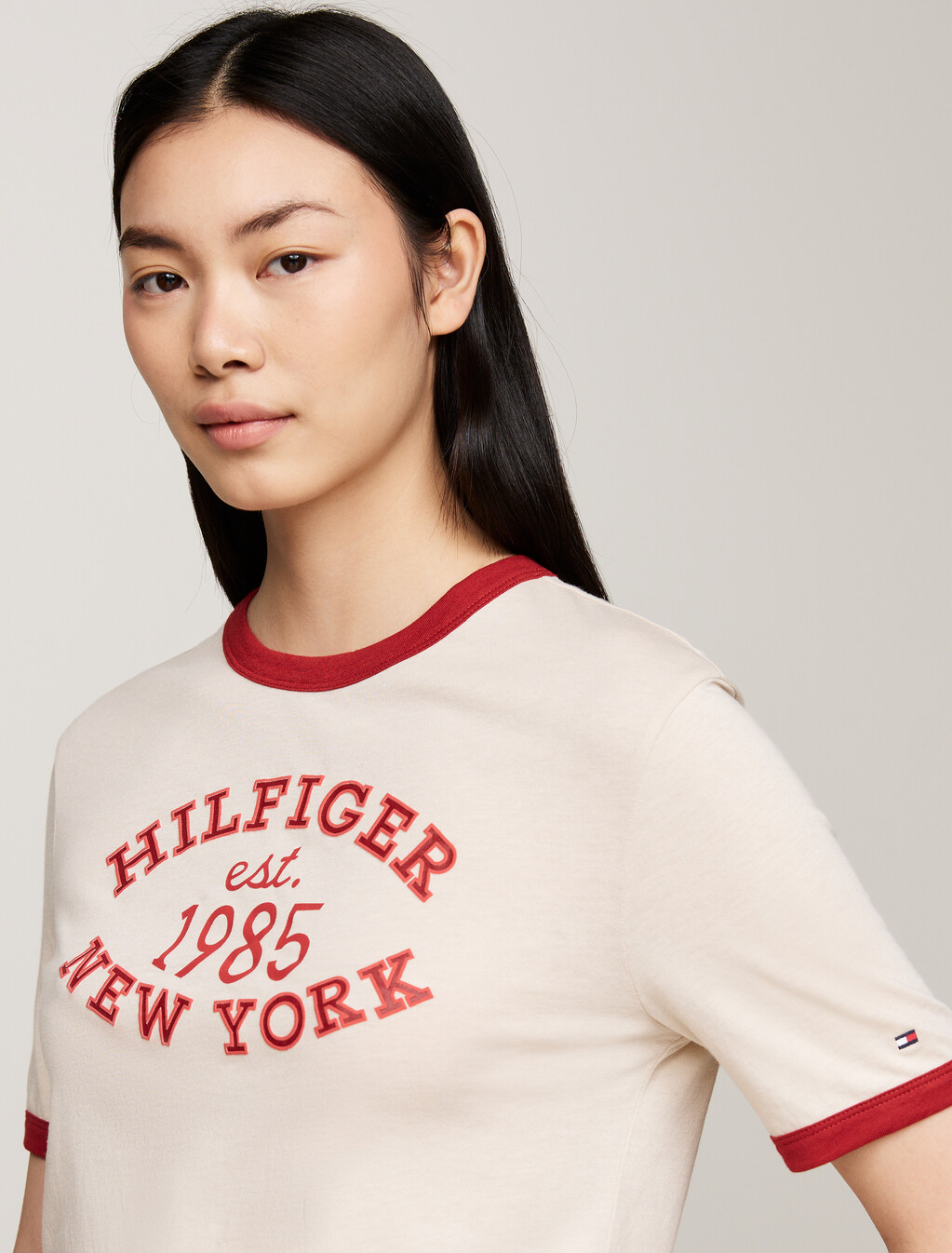 Varsity Logo Contrast Trim T-Shirt, Classic Beige, hi-res