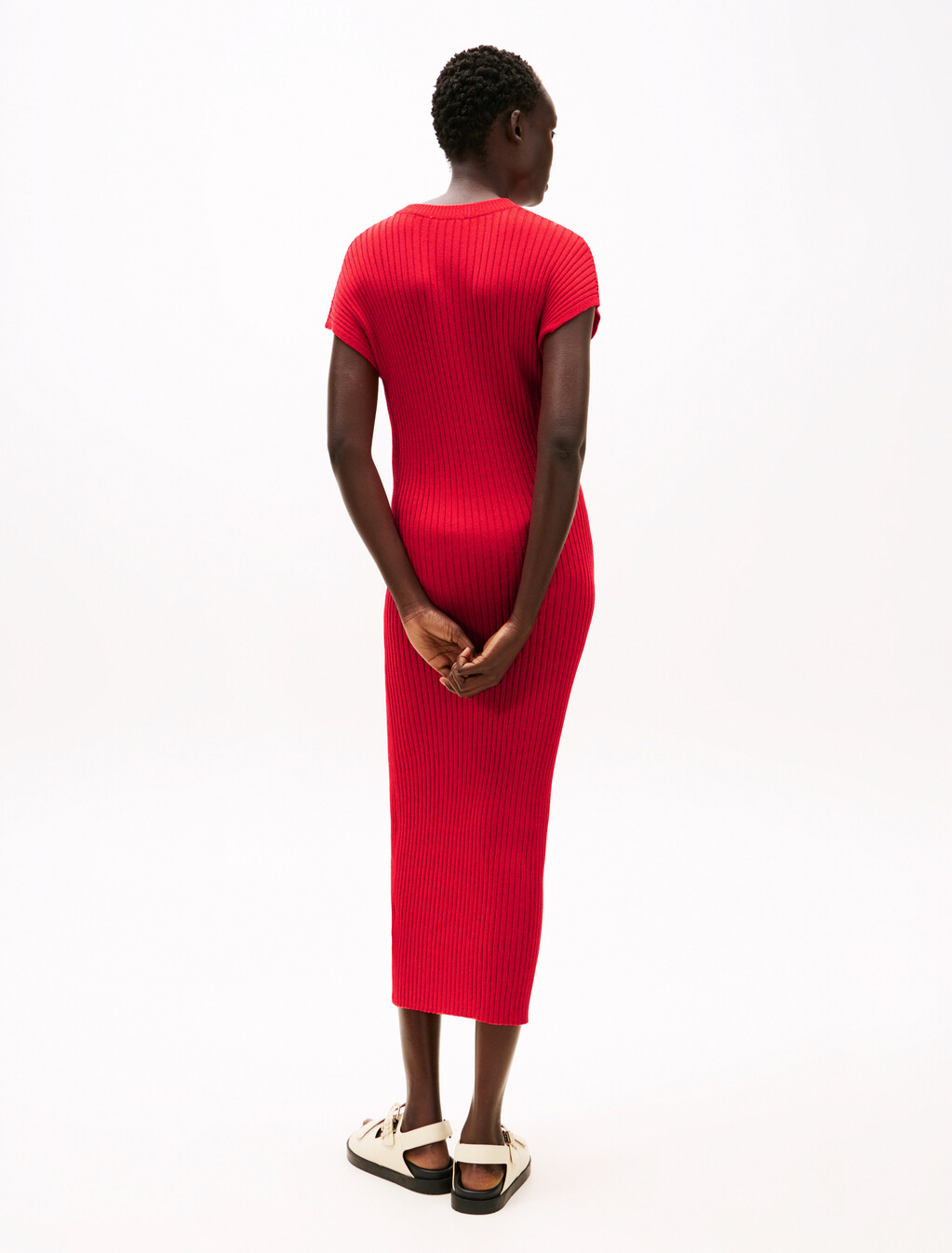 Cap Sleeve Ribbed Maxi Jumper Dress, Primary Red, hi-res