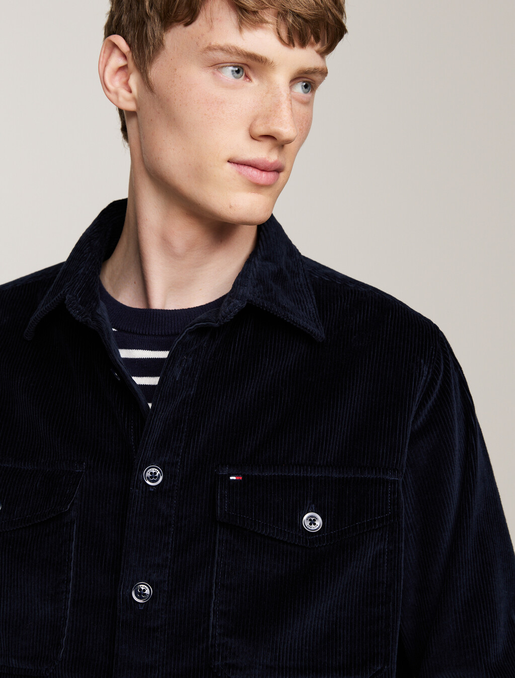 Embroidery Relaxed Corduroy Overshirt, Desert Sky, hi-res