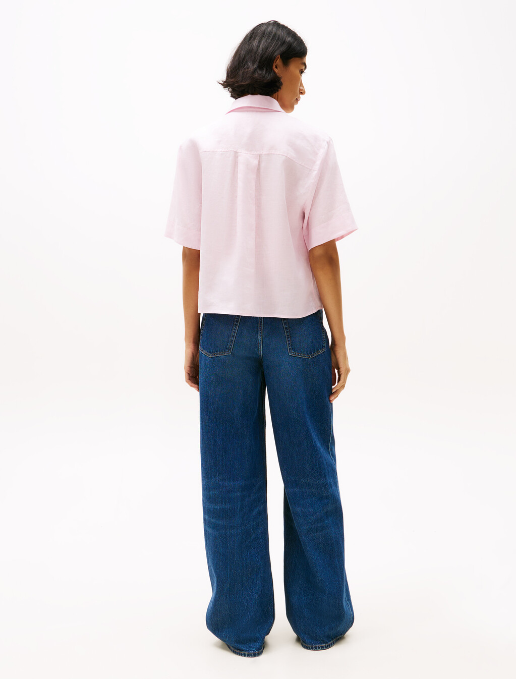 Relaxed Fit Short Sleeve Linen Shirt, Light Pink, hi-res