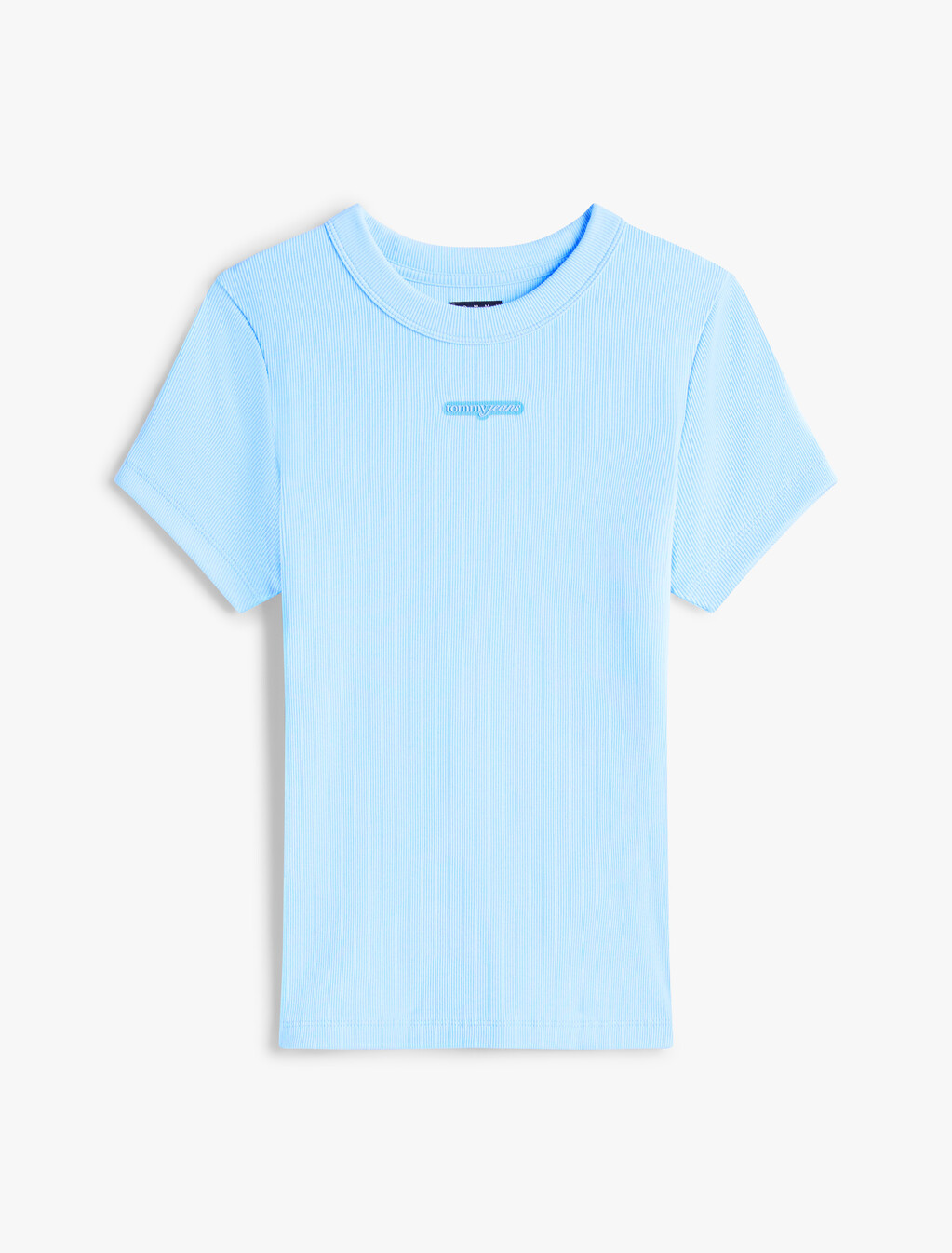 Script Logo Rib Knit T-Shirt, Light Powdery Blue, hi-res