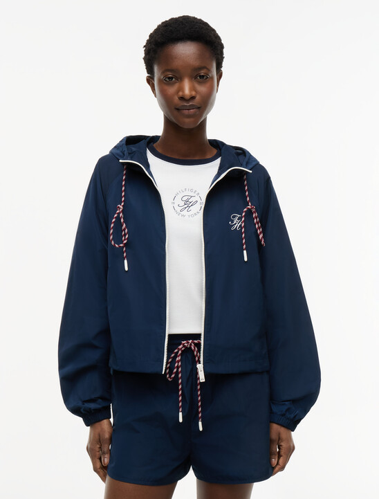 Logo Water Repellent Hooded Windbreaker