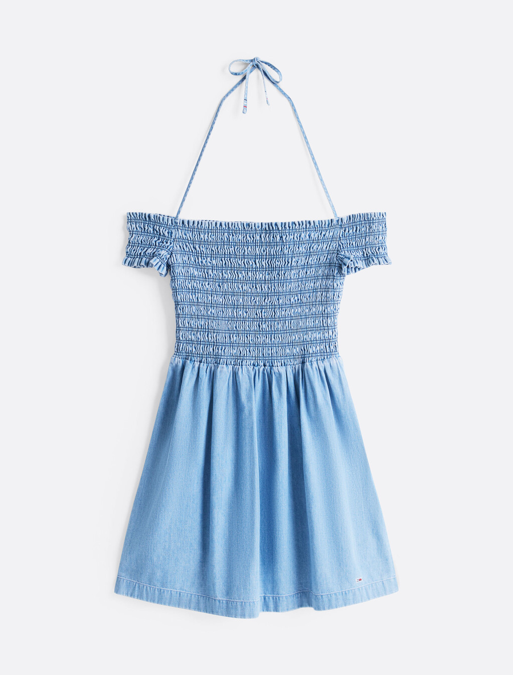Chambray Fit And Flare Mini Dress, Denim Medium, hi-res