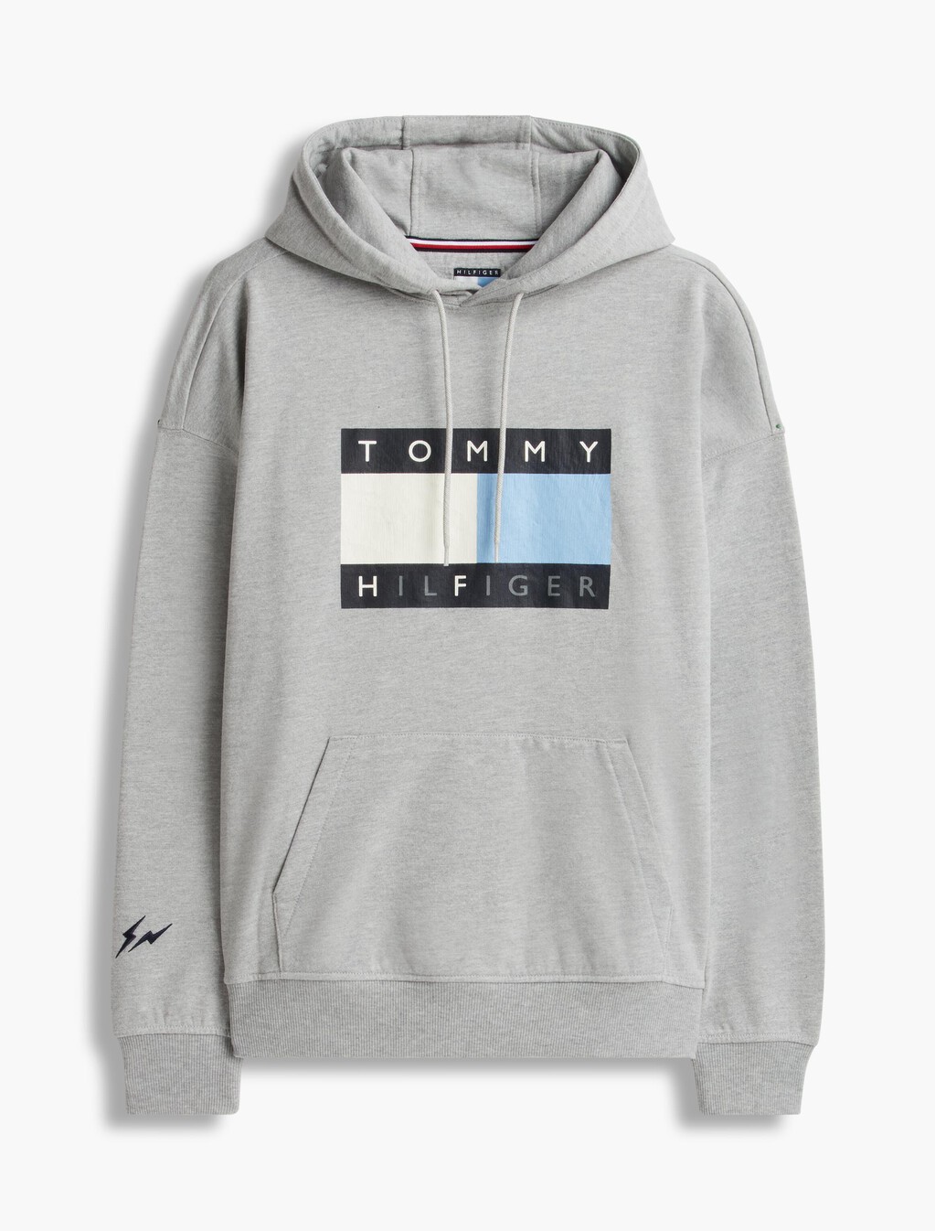 Washed Flag Logo Fleece Relaxed Hoody, Grey Heather, hi-res