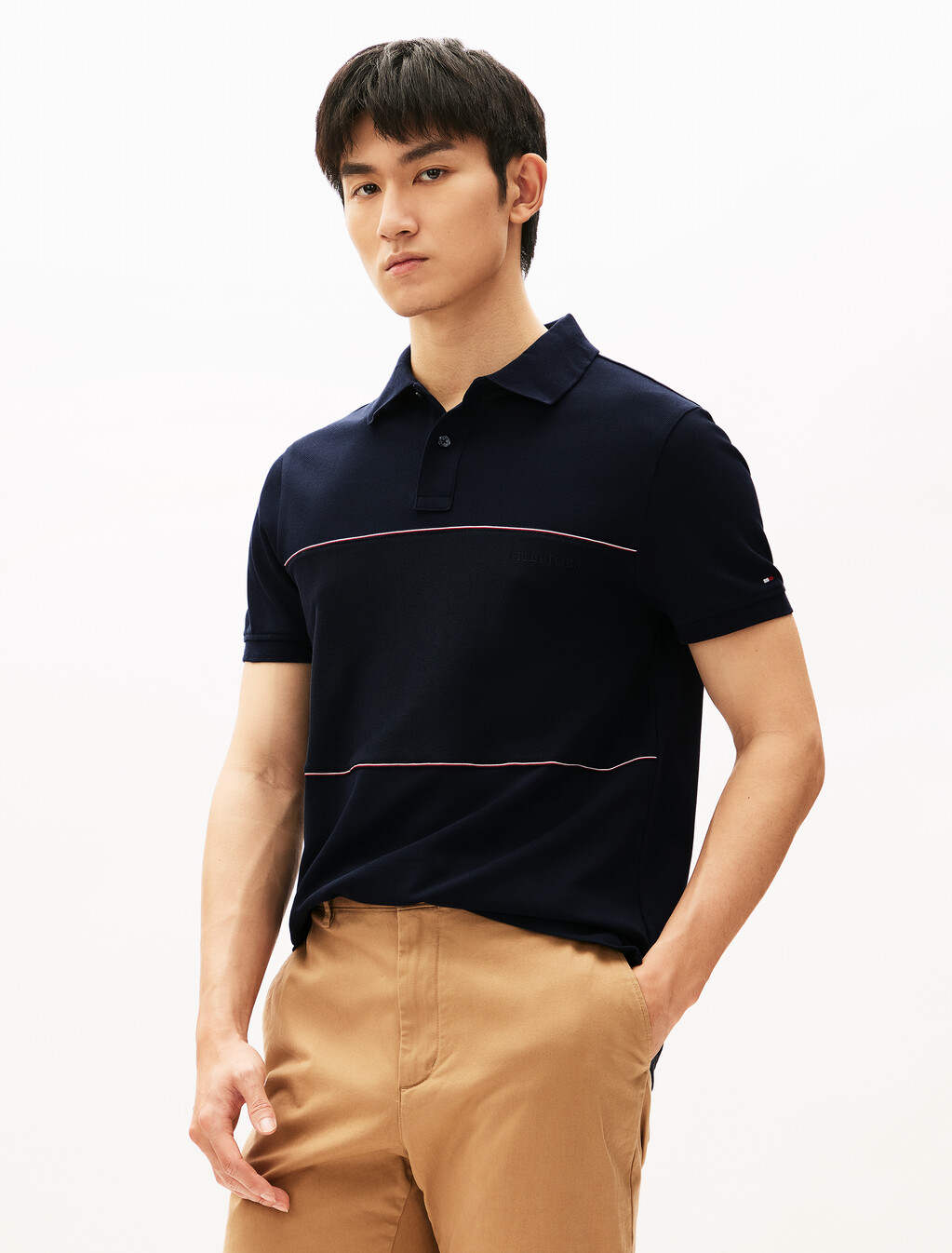Global Stripe 條紋拼色 Polo 衫, Desert Sky, hi-res