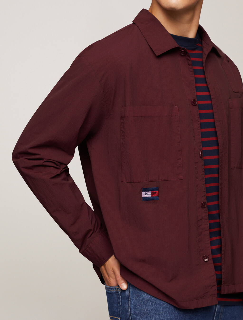 Recycled Nylon Utility Overshirt, Deep Rouge, hi-res