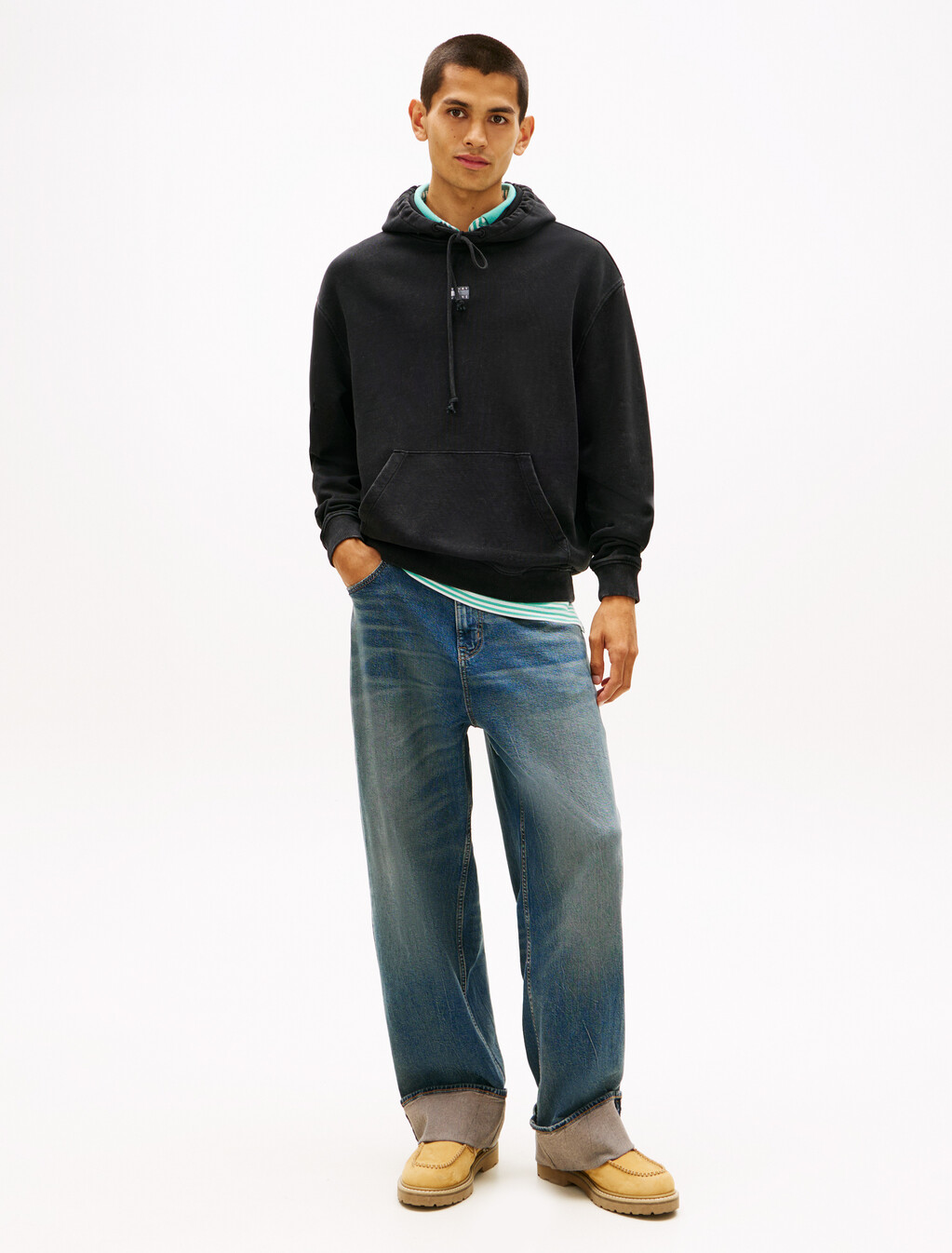 Overdyed Back Flag Badge Relaxed Hoody, Black, hi-res