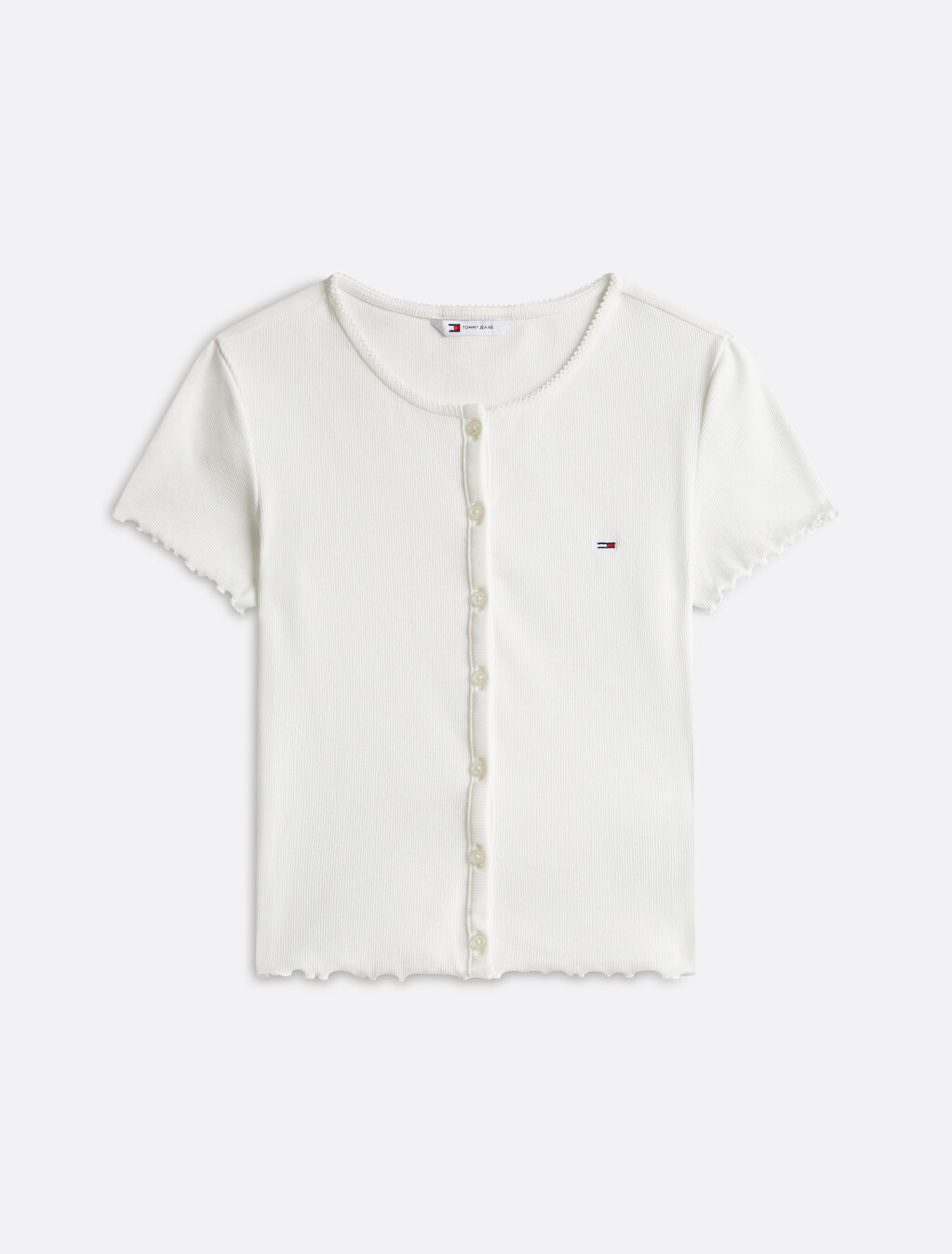 Scallop Trim Rib Knit Top, Ecru, hi-res