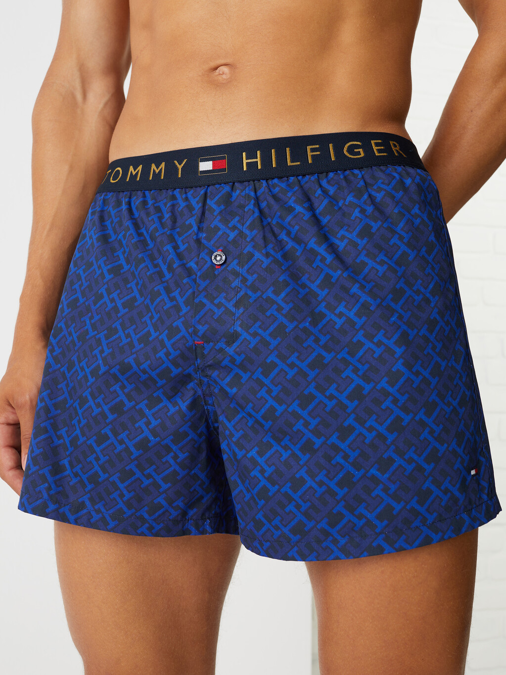 Stripe Organic Cotton Boxer Shorts , Navy Monogram Large, hi-res