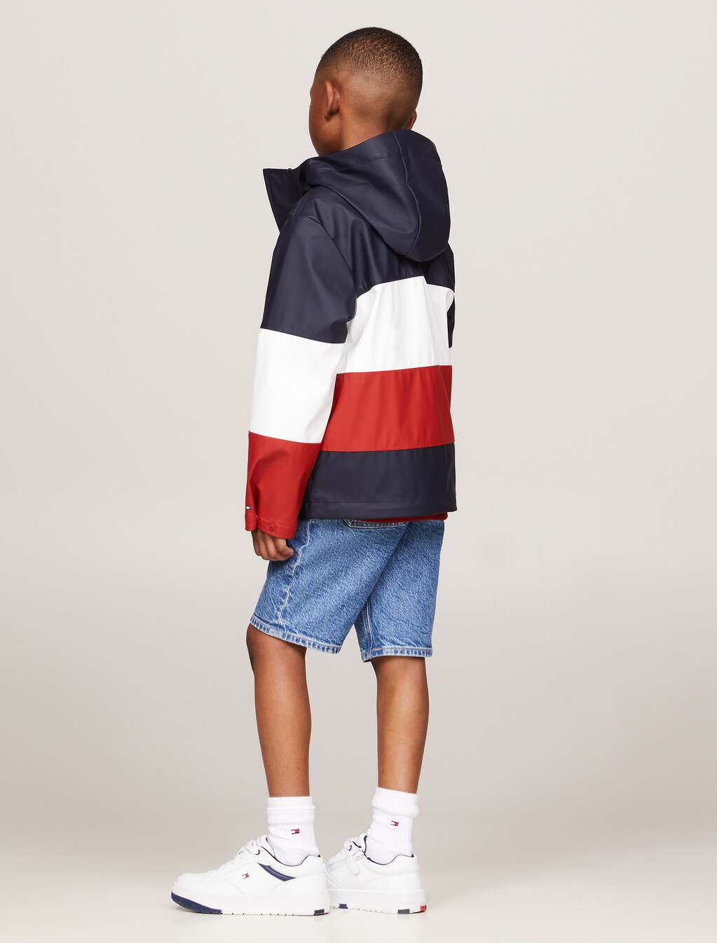 Colour-Blocked Hooded Windbreaker, Red / White /  Blue, hi-res