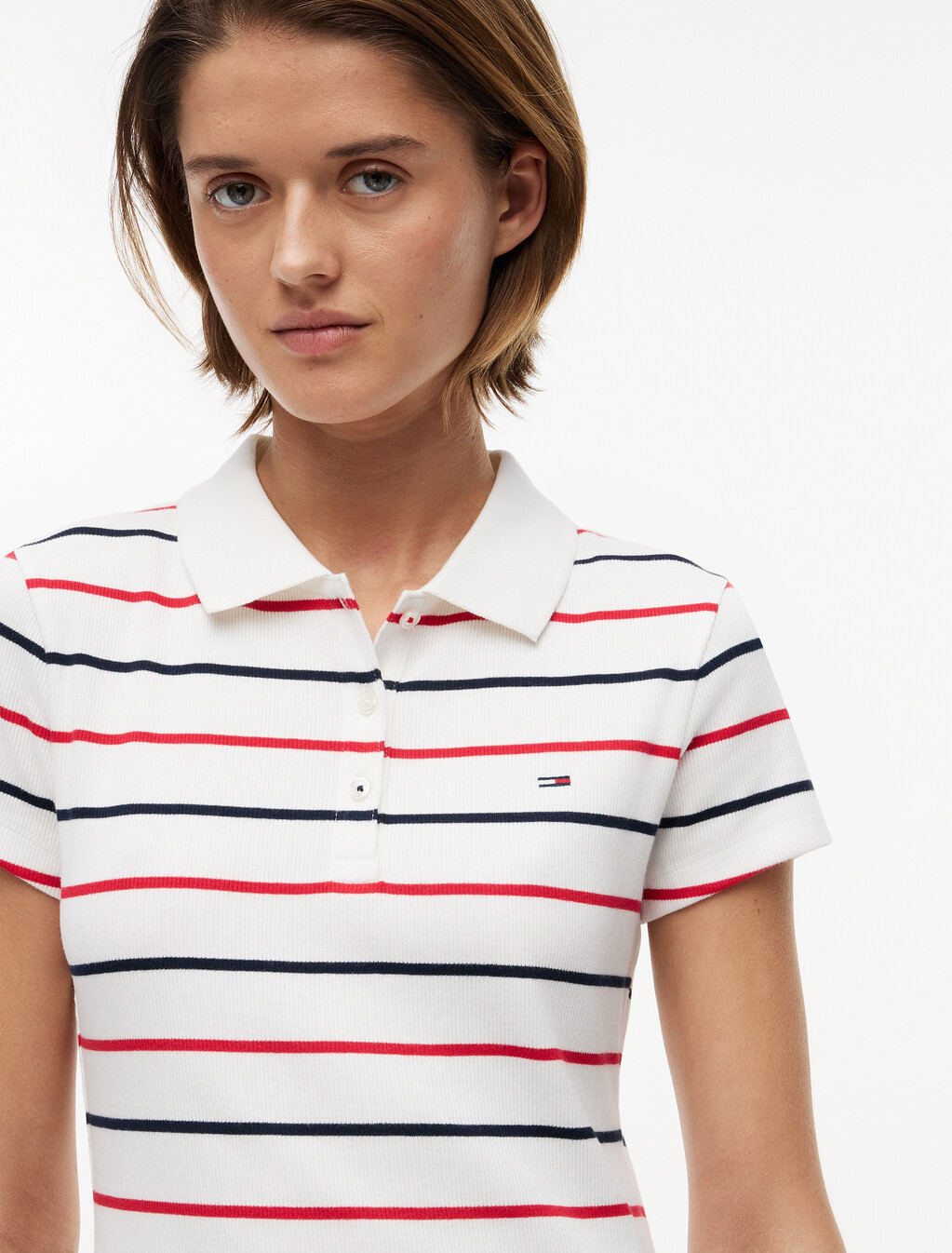 羅紋貼身長版迷你 Polo 連身裙, Ecru / Multi Stripe, hi-res