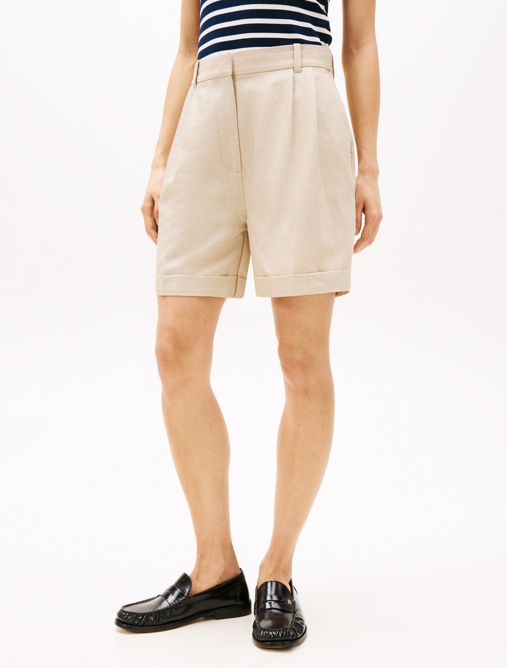 Linen Mix Pleated Shorts, Classic Beige, hi-res