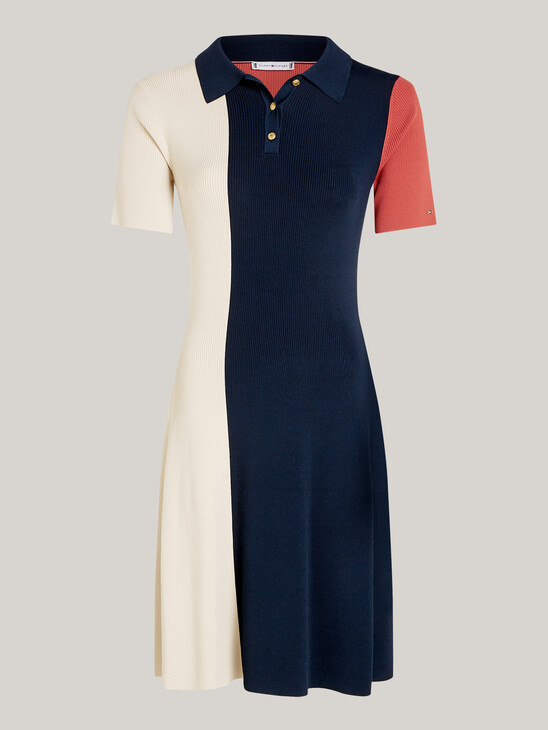 Colour-Blocked Knit Slim Fit Polo Dress