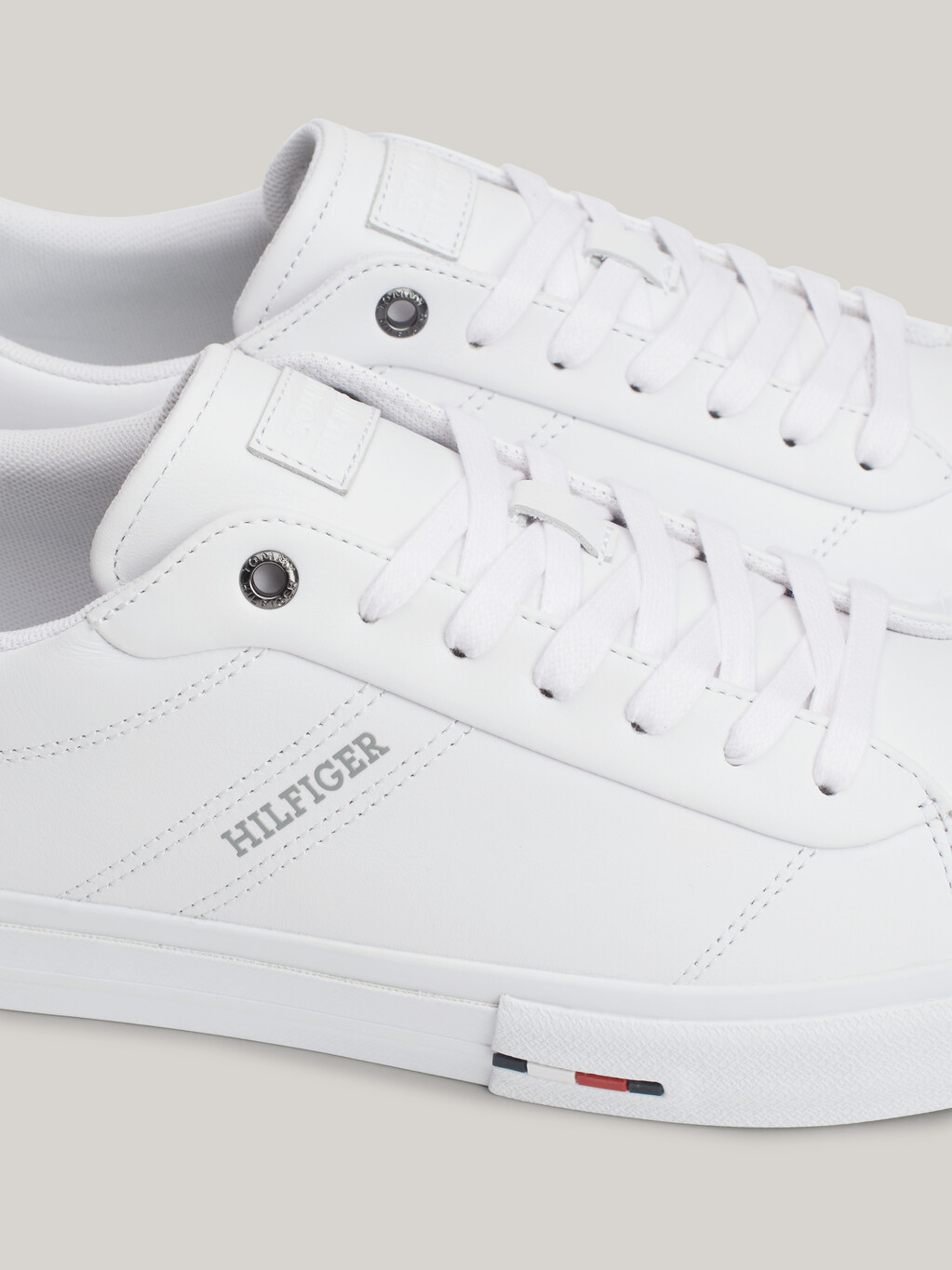 Leather Logo Lace-Up Trainers, White, hi-res