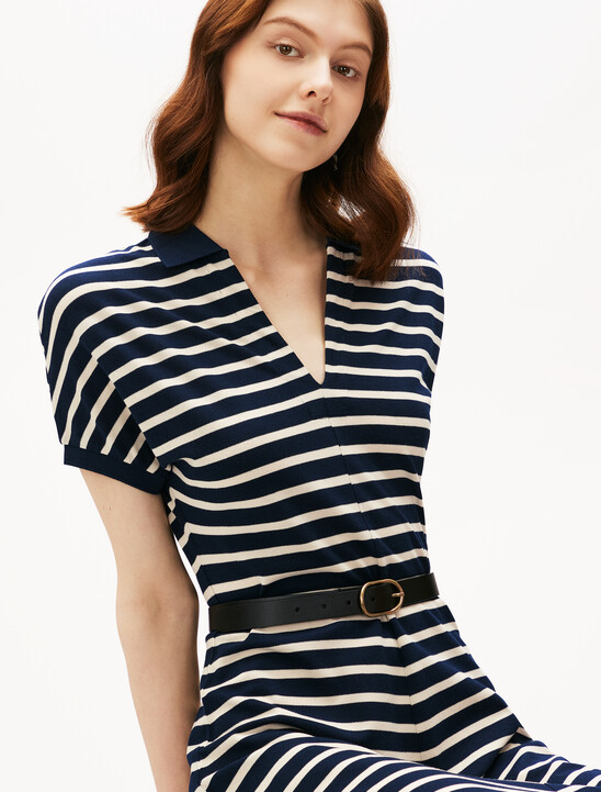 Asia Fit Lyocell Fit & Flare Polo Dress, Dark Night Navy/Calico Stp Asia Fit Lyocell Fit & Flare Polo Dress