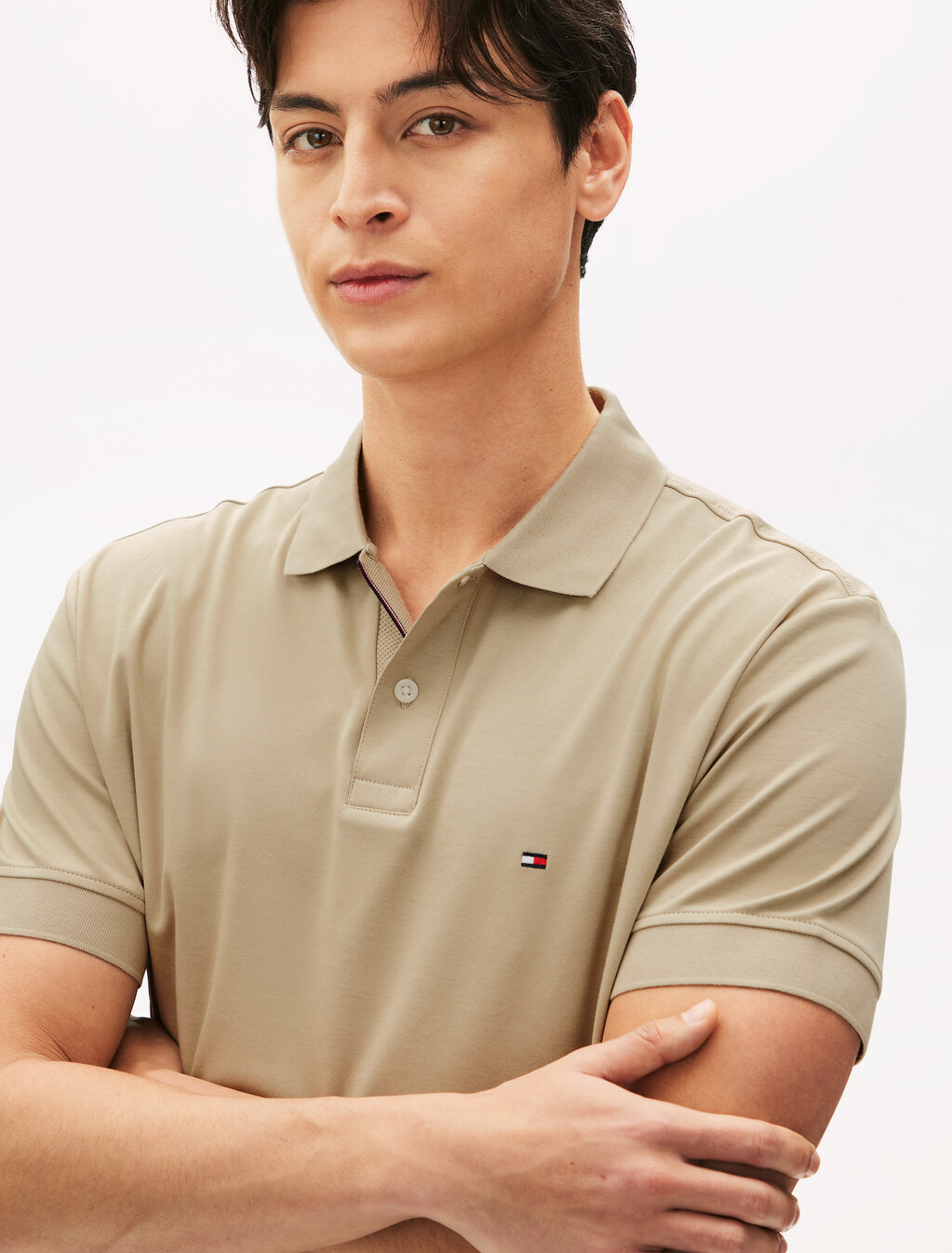 Texture Placket Polo Shirt, Sandalwood, hi-res
