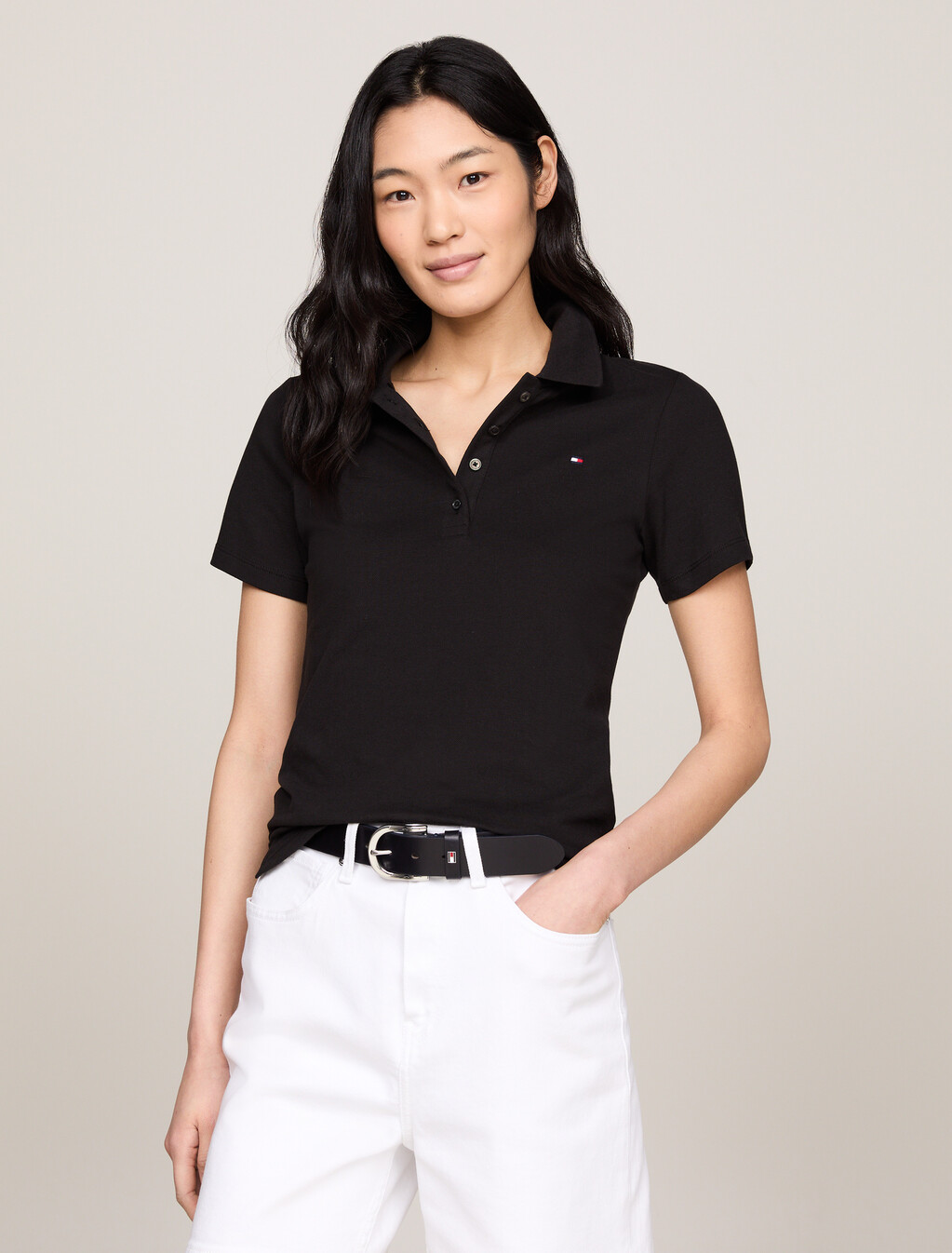 Essential 修身 Polo 衫, Black, hi-res