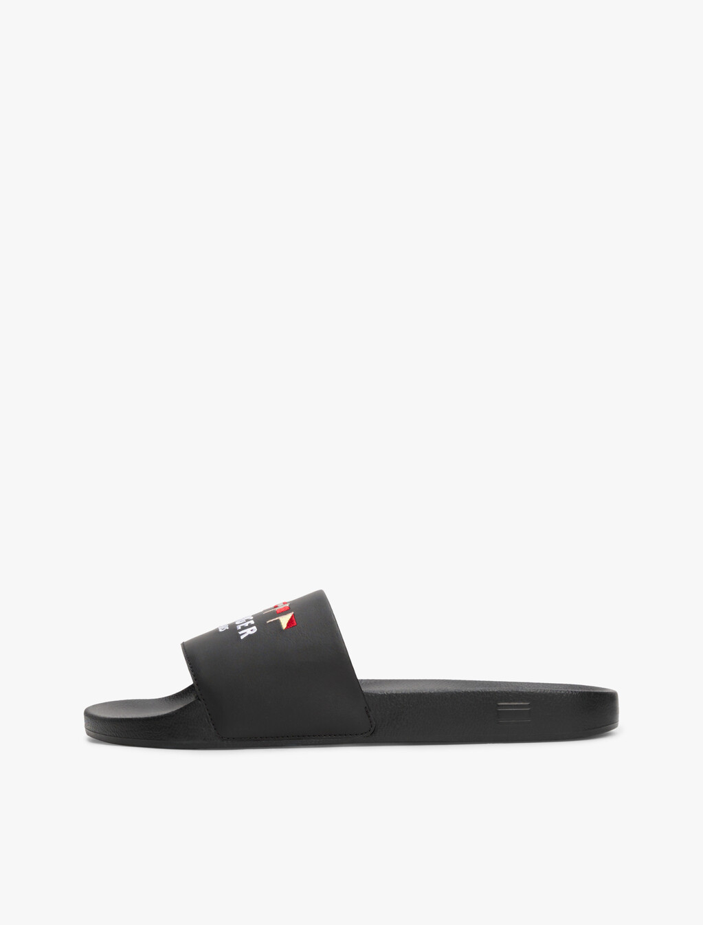 Flag Embroidery Pool Slides, Black, hi-res