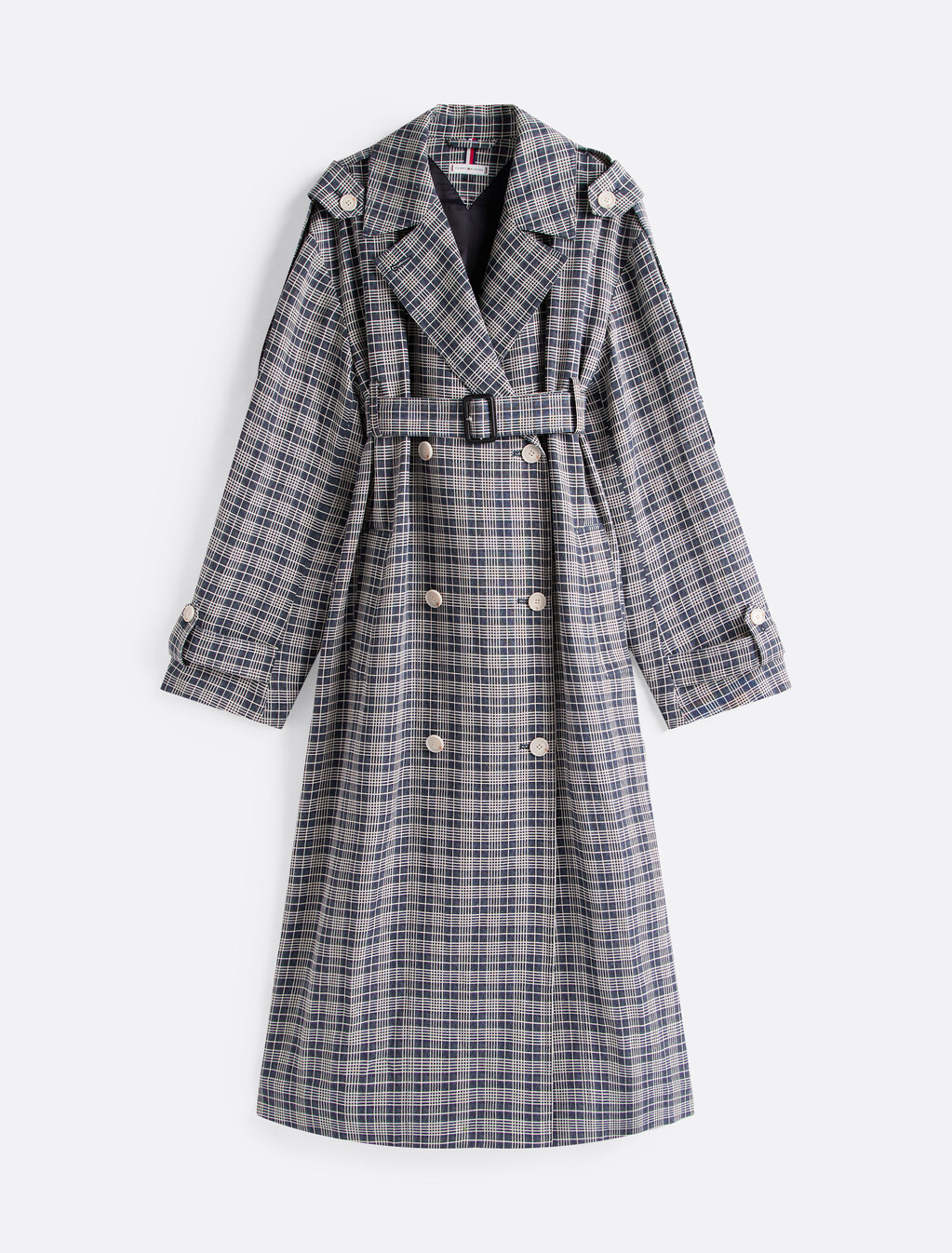 The Runway 系列絲質超寬鬆風衣, Navy Cream Check, hi-res
