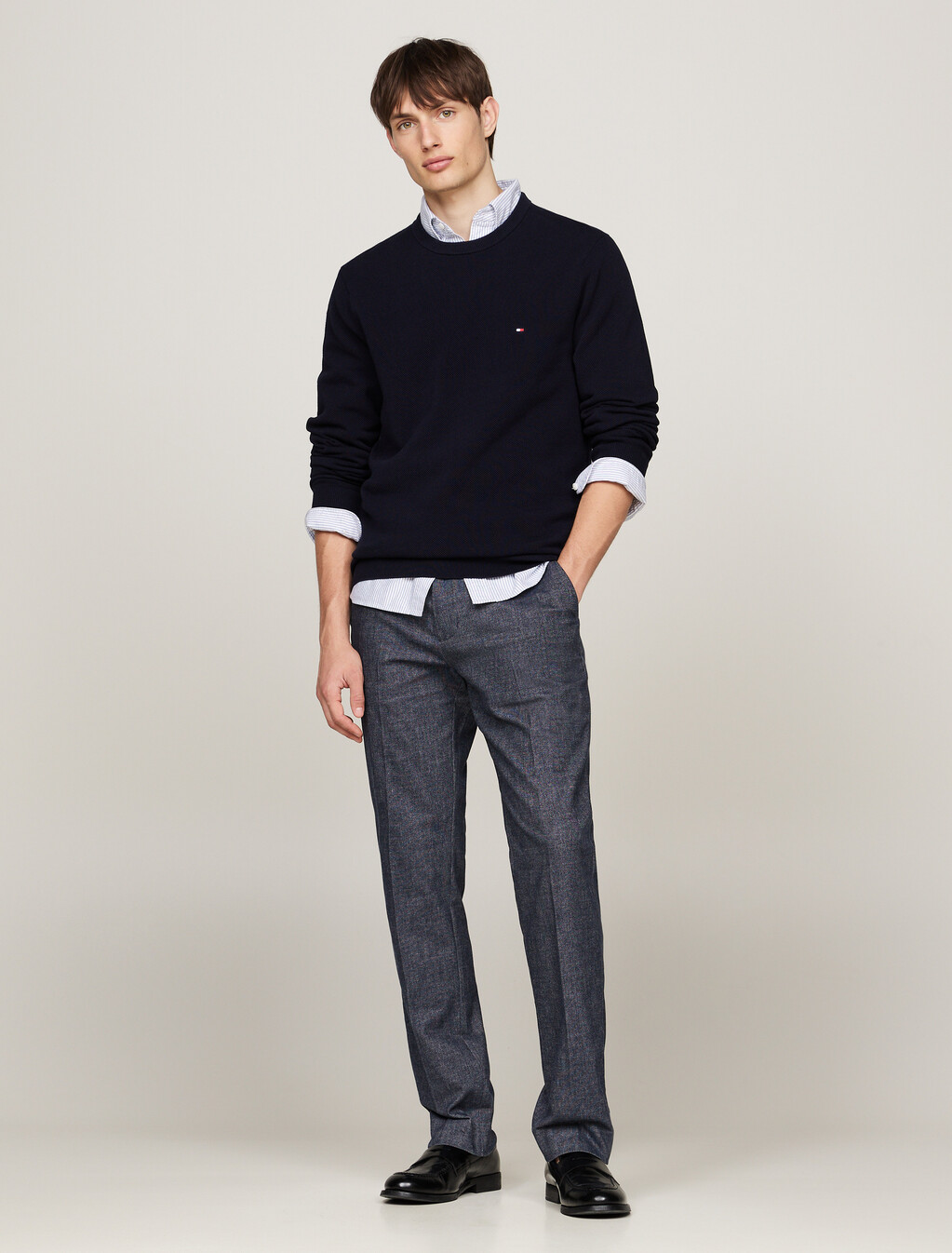 Smart Casual Brushed Marl Straight Trousers, Desert Sky, hi-res