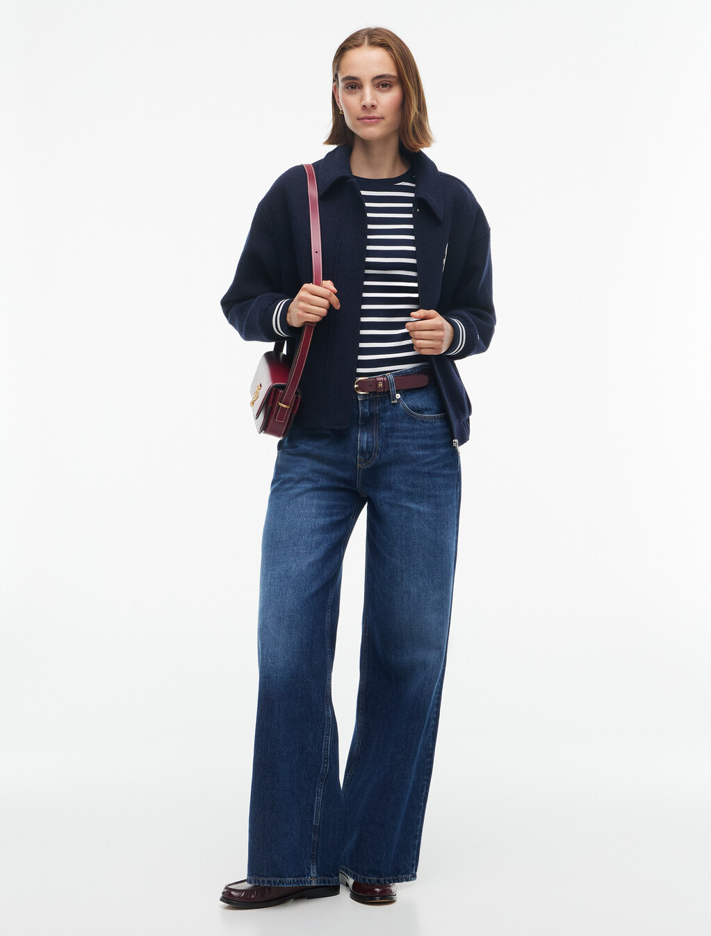 Slim Crew Neck Long Sleeve T-Shirt, Breton Stp Vessel Blue / Burgundy, hi-res