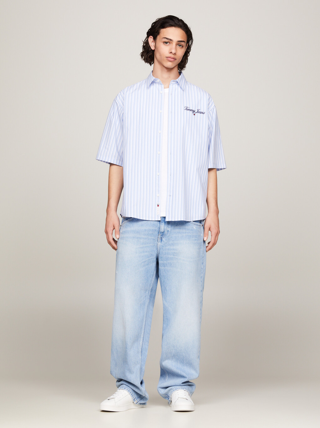 Stripe Relaxed Short Sleeve Shirt, Moderate Blue Stripe, hi-res