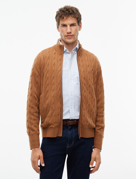 Pure Lambswool Cable Knit Zip-Thru Cardigan
