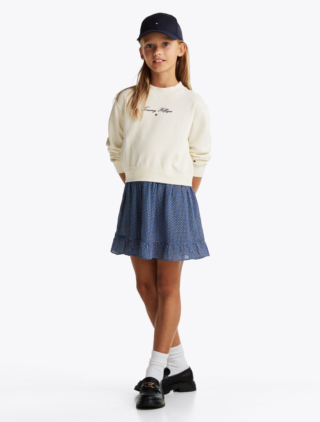 Foulard Print Sweatshirt Dress, Blue Spell Base With Floral, hi-res