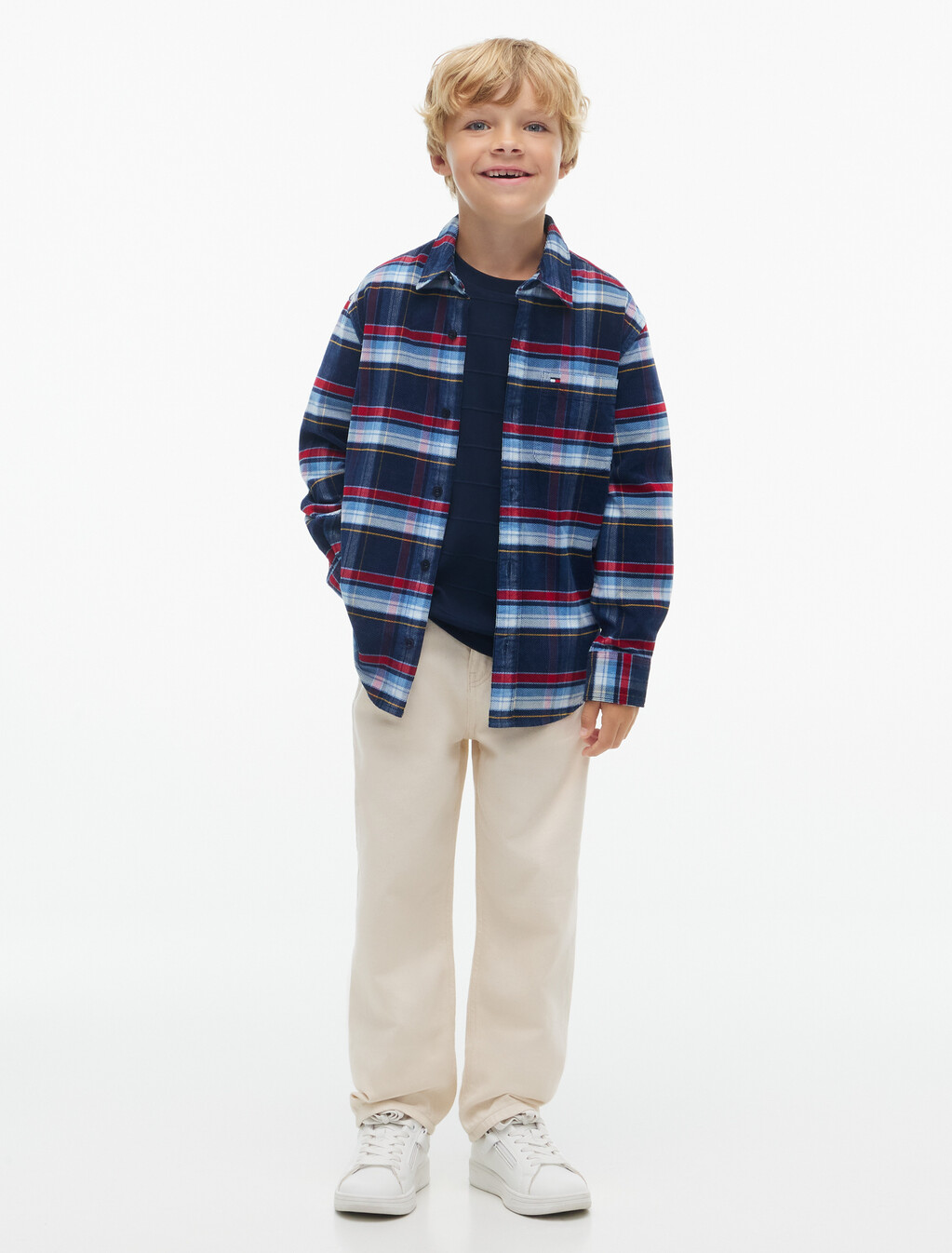 Regular Fit Back Graphic Check Corduroy Shirt, Blue Check 03, hi-res