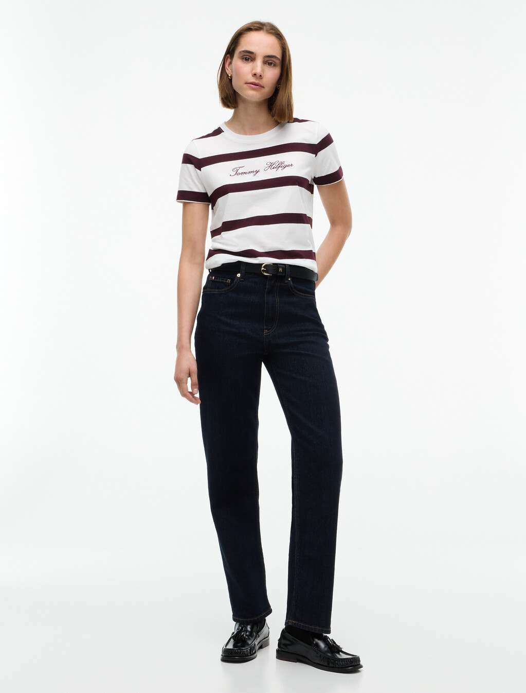 Script Logo Stripe T-Shirt, Wide Stp Ecru / Deep Burgundy, hi-res
