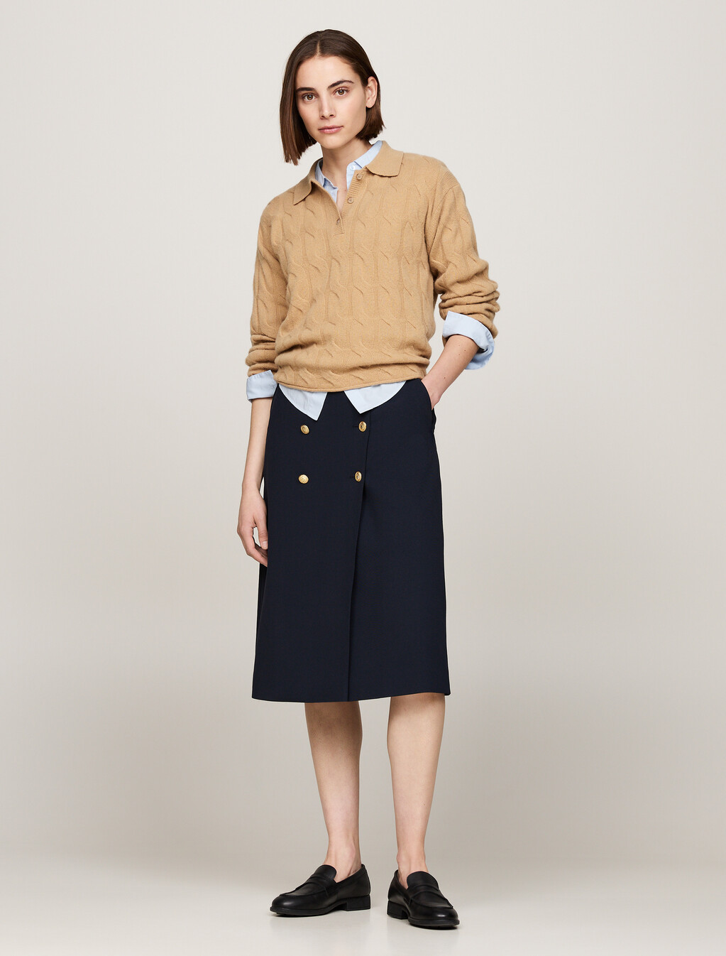 Embossed Button Twill Midi Skirt, Desert Sky, hi-res