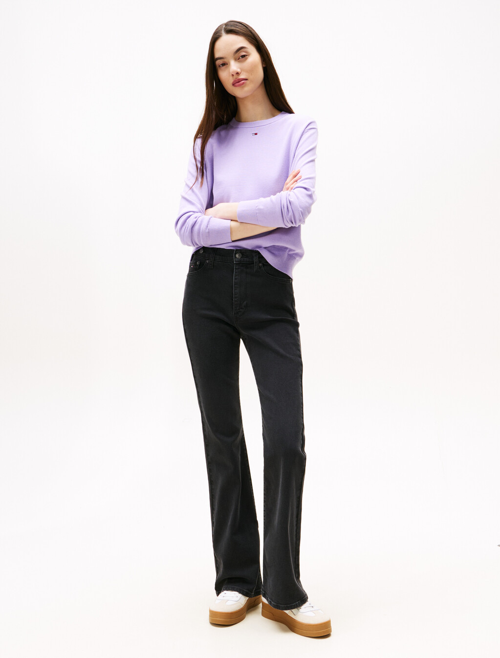 Sylvia 高腰喇叭牛仔褲, Denim Washed Black Black, hi-res