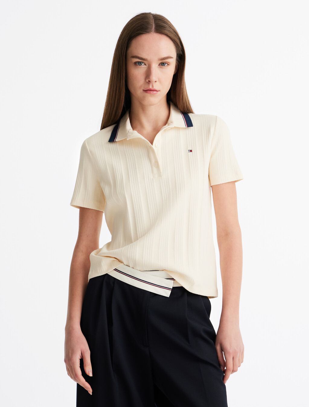 Rib Knit Tipped Polo, Calico, hi-res
