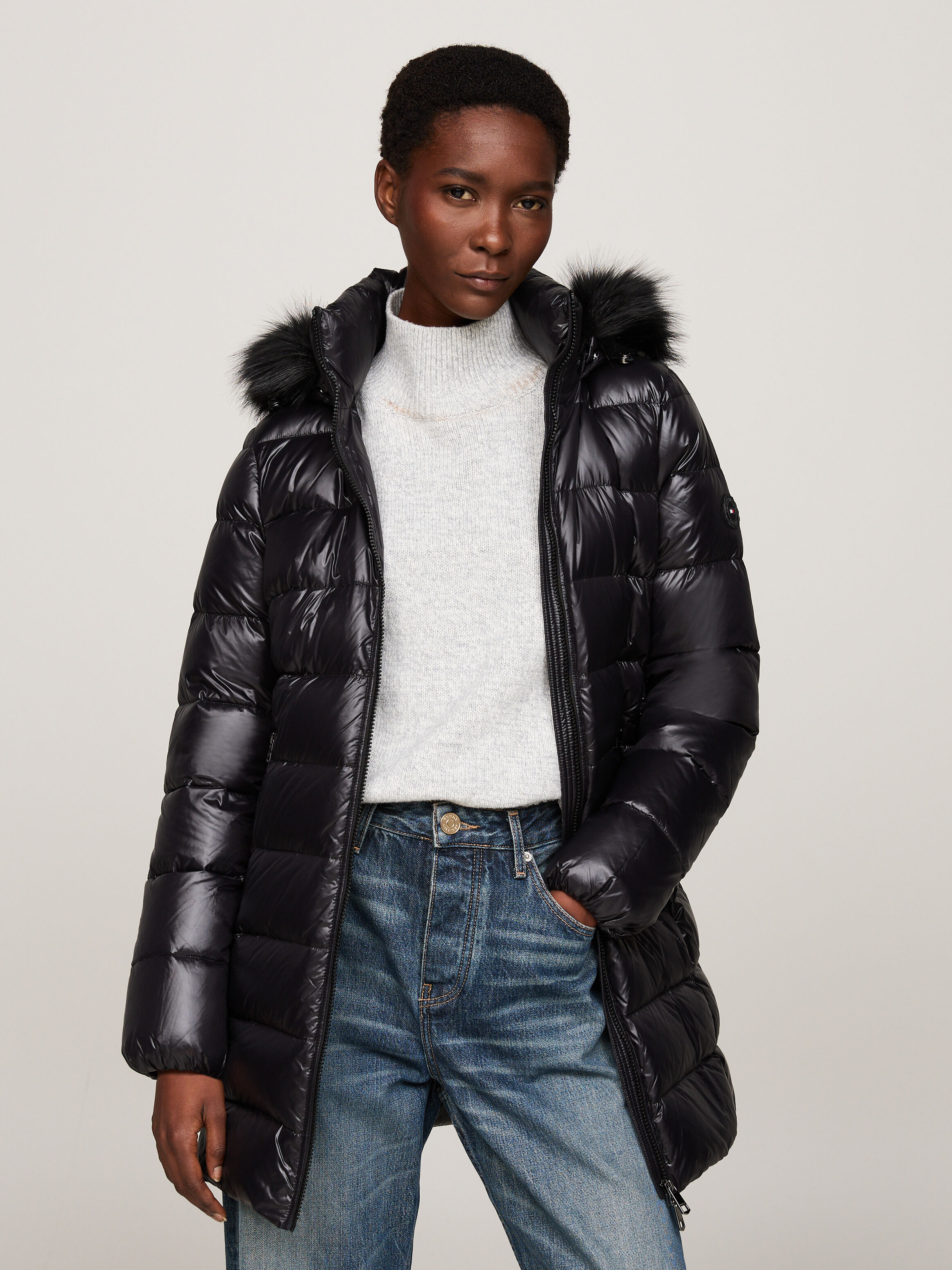 Down Filled Glossy Hooded Puffer Coat black Tommy Hilfiger
