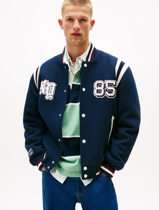 Varsity Logo Appliqué Bomber Jacket With Wool