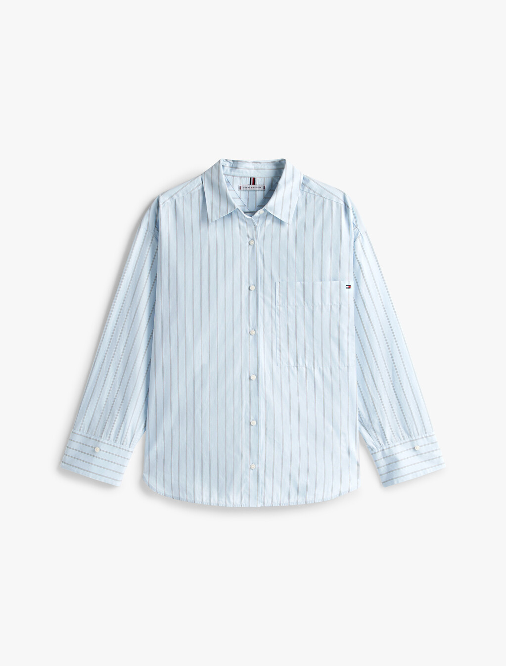 Asia Fit Poplin Easy Shirt, Textured Thin Stp/ Breezy Blue, hi-res