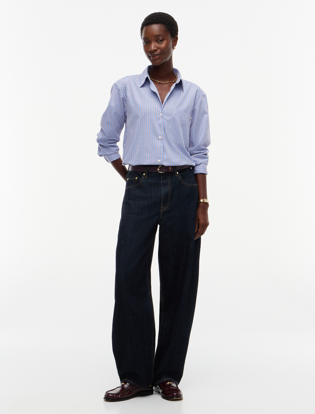 Regular Fit Poplin Shirt, Blue Burgundy Multi Stripe, hi-res