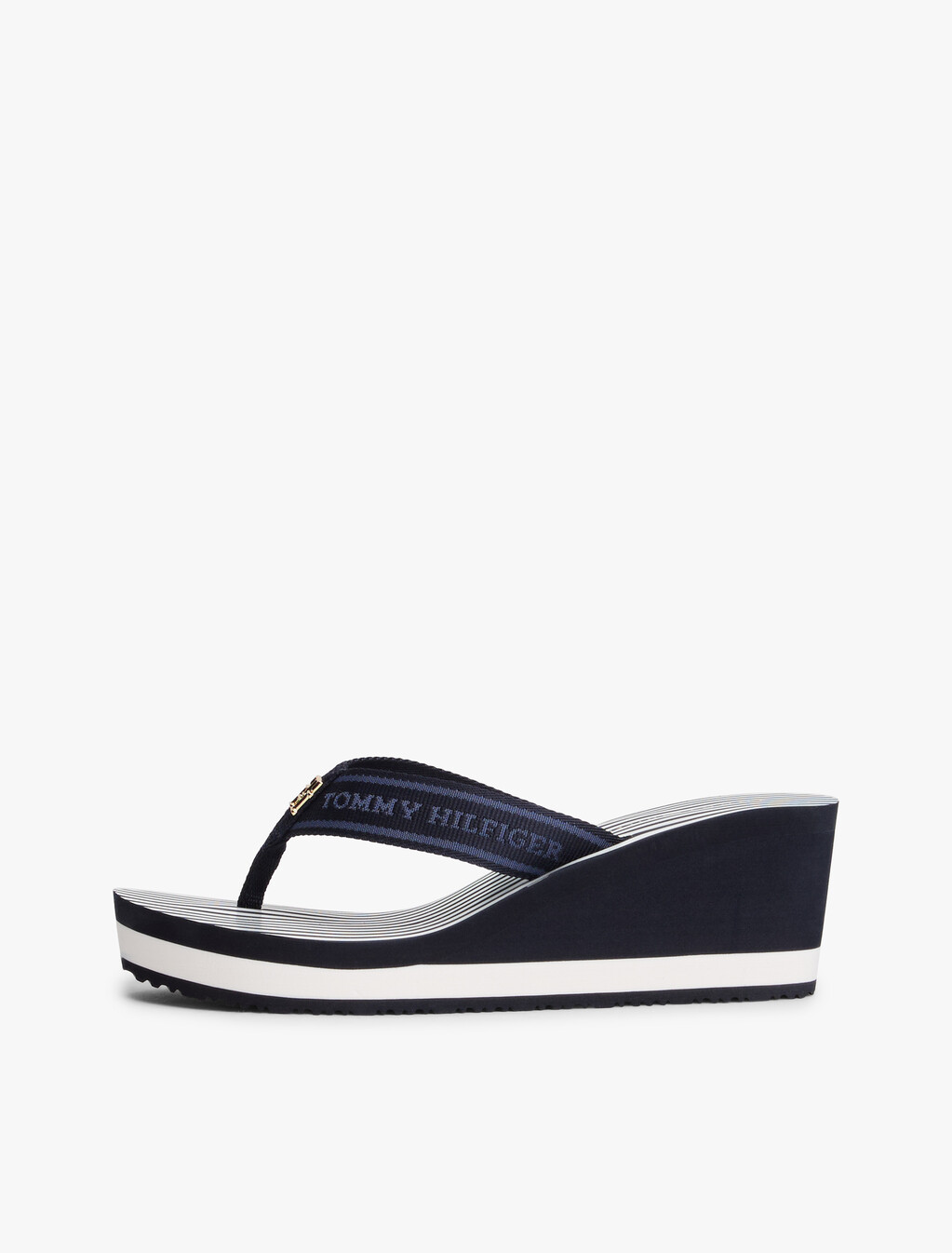 Stripe Logo Webbing Wedge Flip-Flops, Space Blue, hi-res