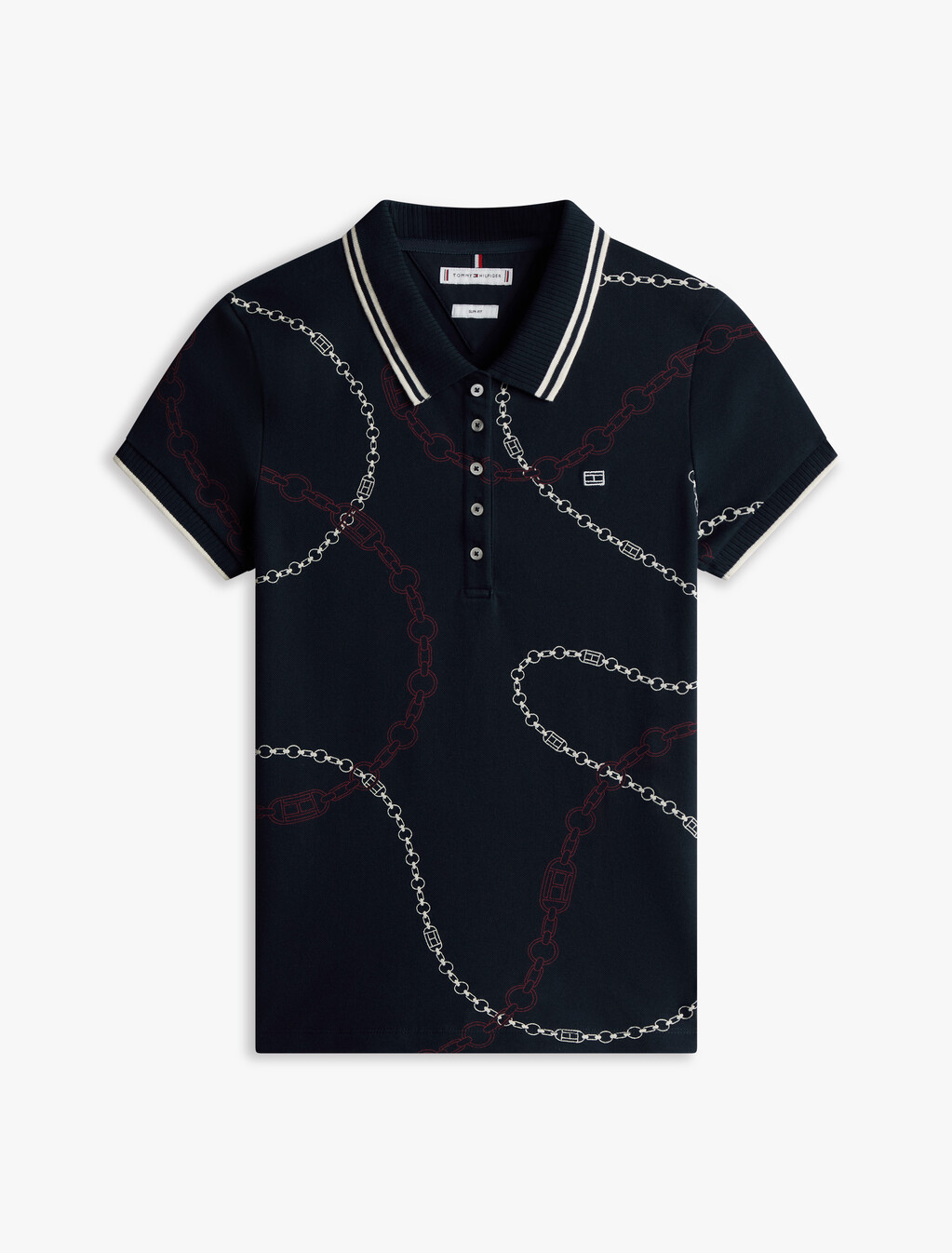 亞洲版修身 Polo 衫, Flag Chain Wavy/ Navy, hi-res