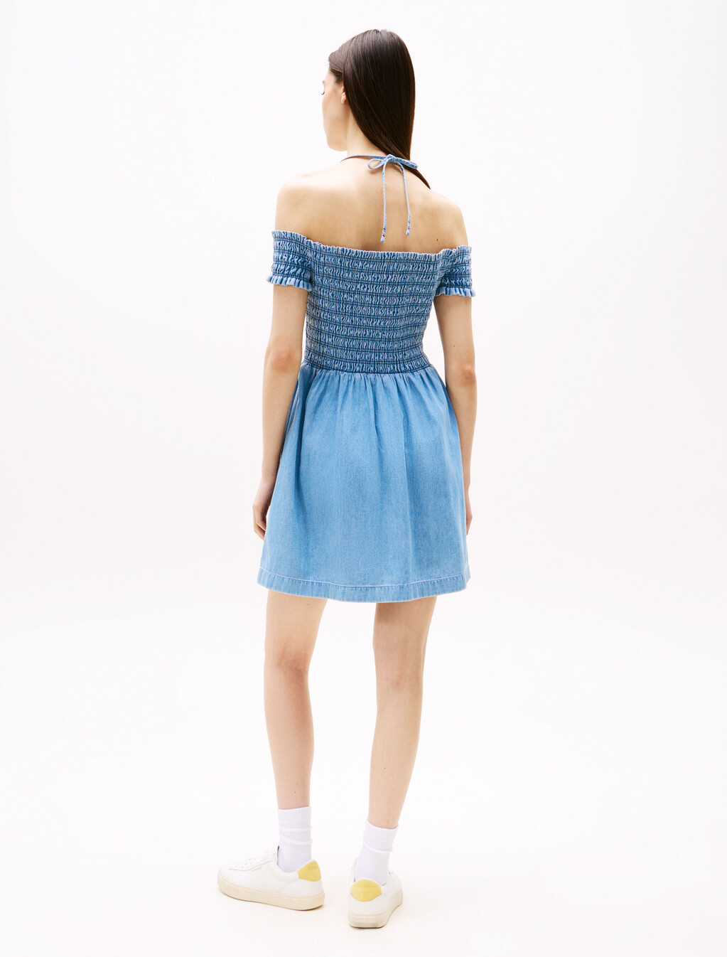 Chambray Fit And Flare Mini Dress, Denim Medium, hi-res