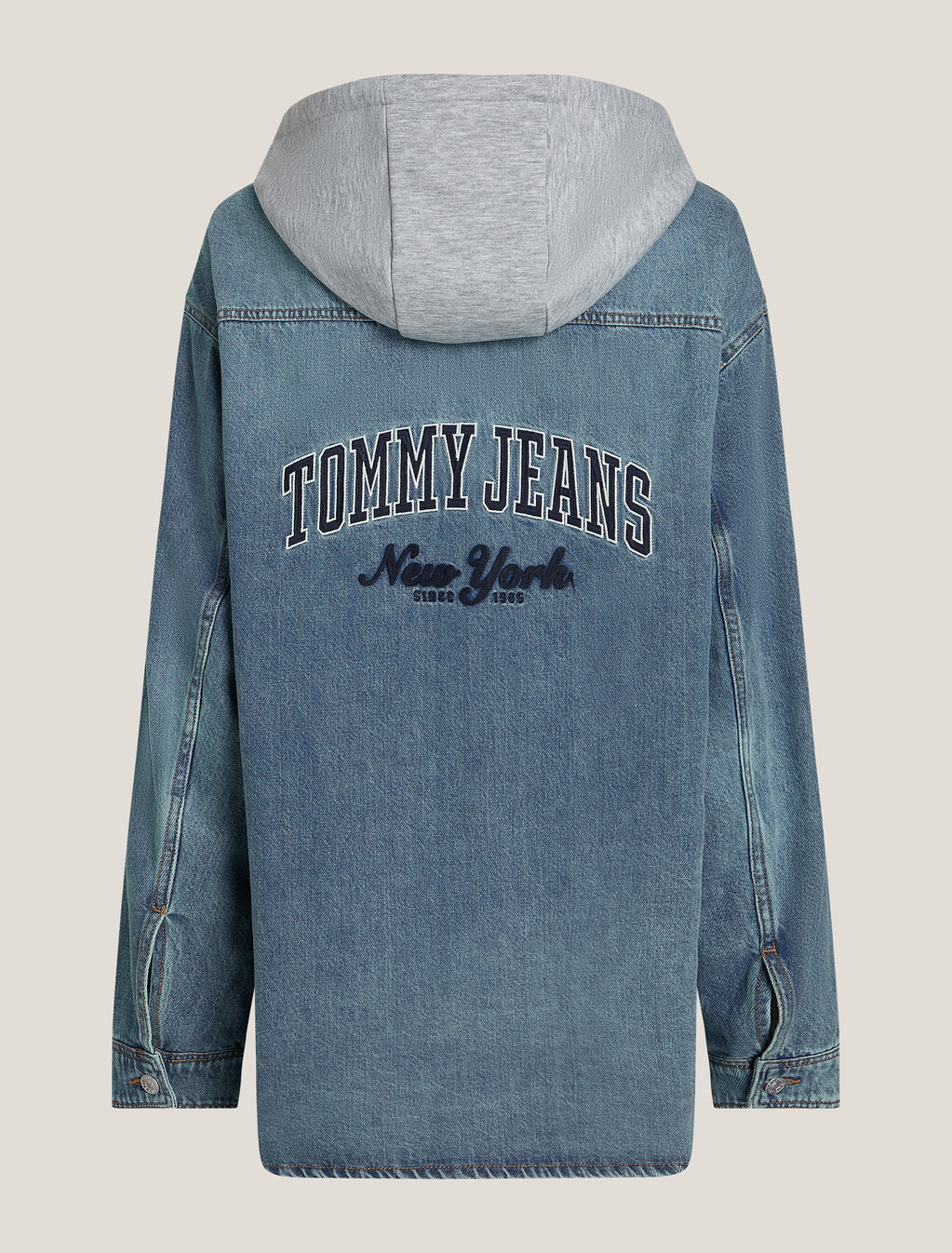 Hooded Denim Shacket, Denim Medium, hi-res