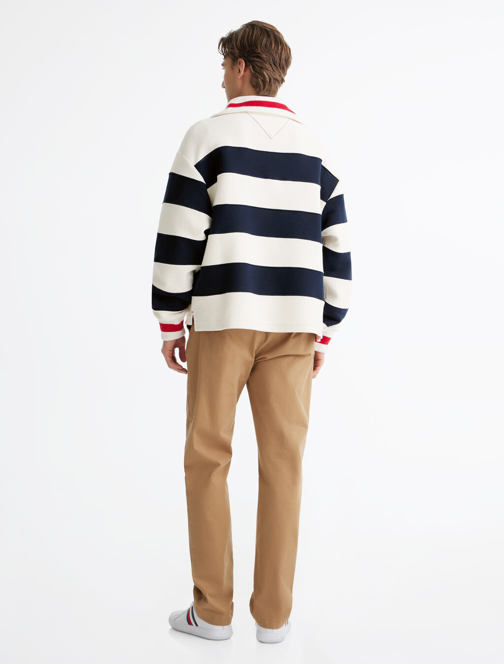 Breton Stripe Half Zip Rugby Shirt, Desert Sky/Ivory Petal, hi-res