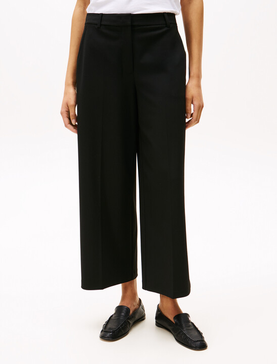 Anti-Wrinkle Wide Leg Cropped Trousers, Black Anti-Wrinkle Wide Leg Cropped Trousers