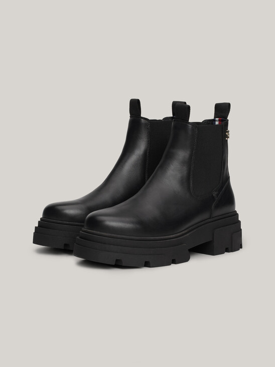 Leather Contrast Chunky Sole Chelsea Boots