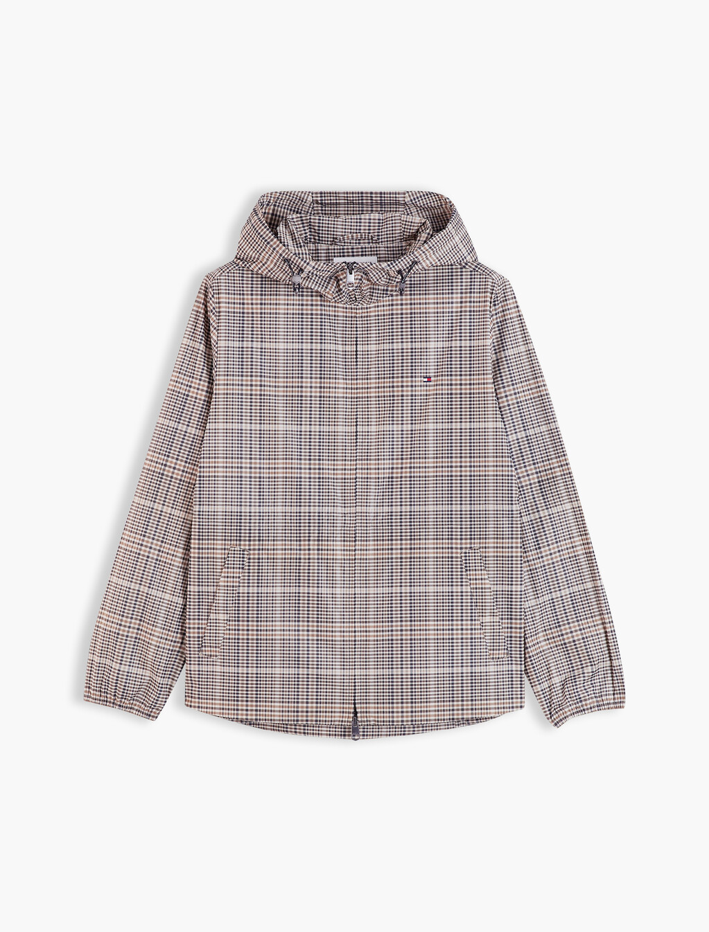 Water Repellent Lightweight Hooded Windbreaker, Small Brown Check, hi-res